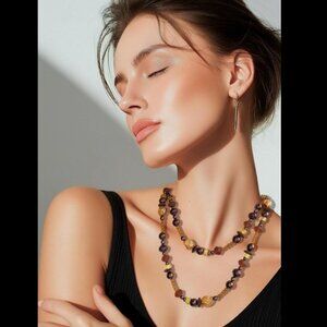 VINTAGE Czech pearl and bead jewelry necklace brown